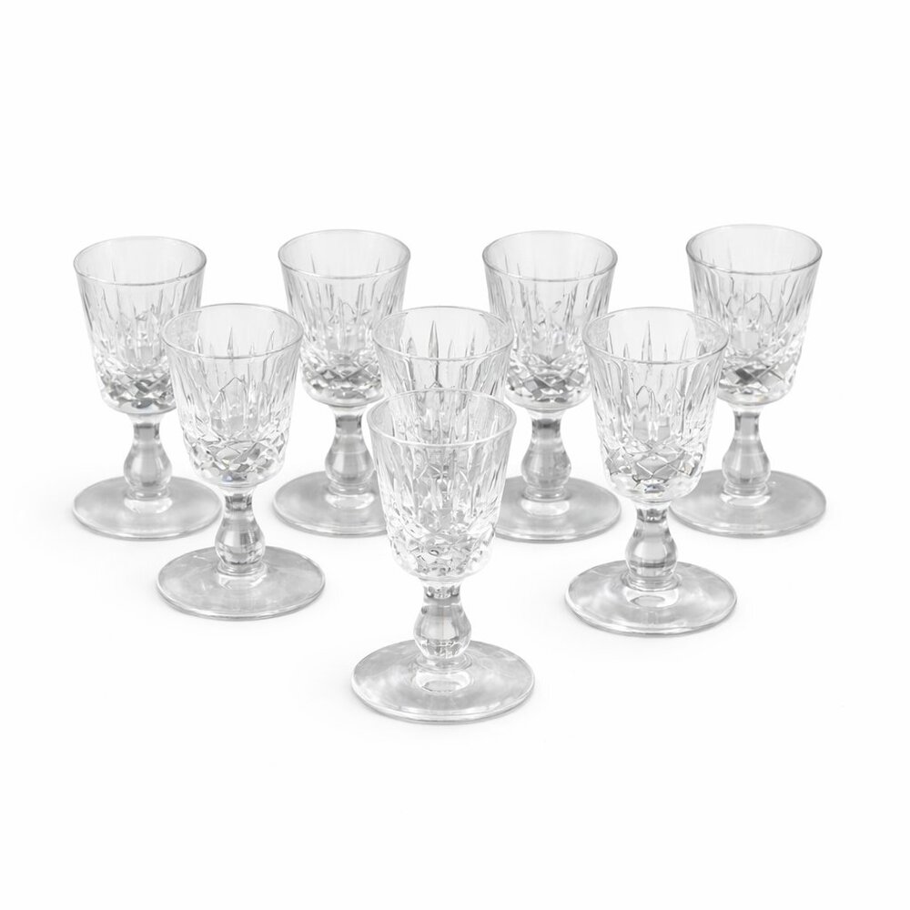 Set of 8 Vintage Cut Crystal Cordial Glasses | Mid Century Liqueur Barware
